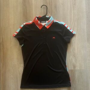 J.Lindeberg Black Polo with Red and Light Blue Accents